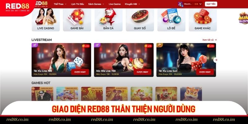 Giao diện RED88 thân thiện người dùng